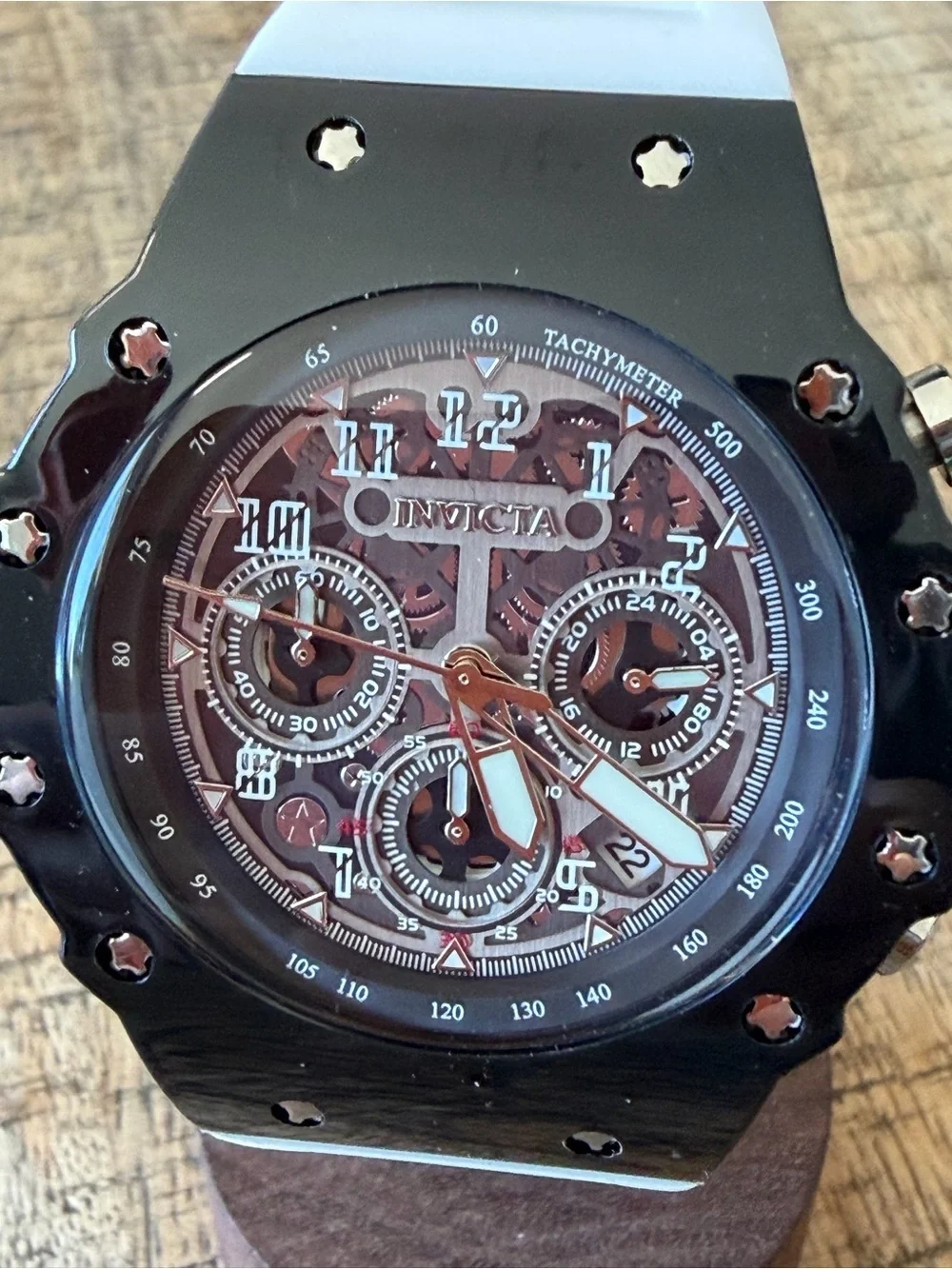 NEW Invicta Vaulthon Chronograph  - Black Case, White Silicone Strap 44mm - NIB